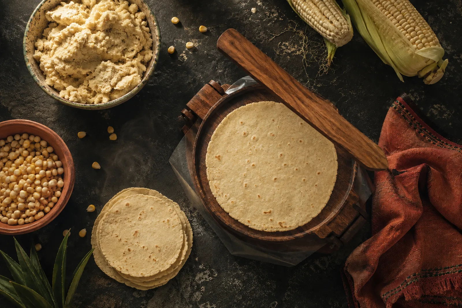 Generated representative scene with finished handmade corn tortillas